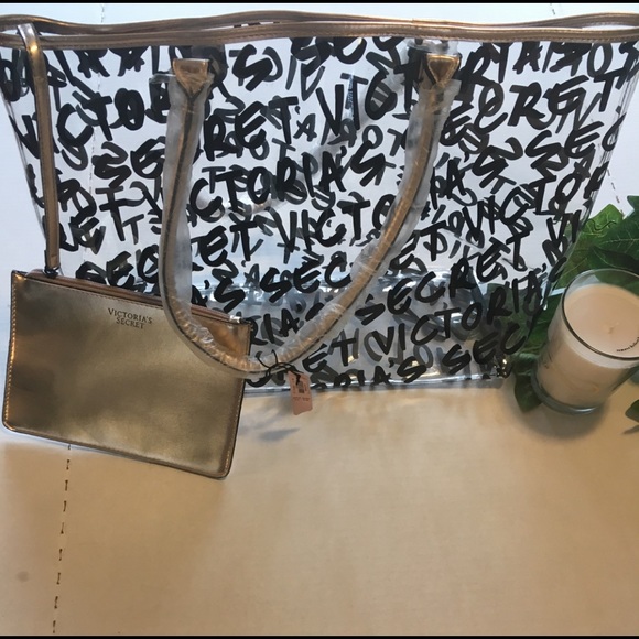 Victoria's Secret Handbags - Victoria Secret Clear Tote Bag with Sm Wristlet NW